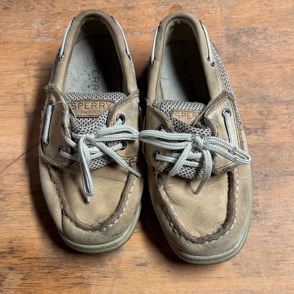 Sperry Beige and Gray Boat Shoes